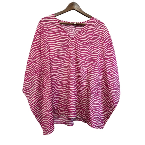 Michael Kors Pink Zebra Print V Neck Poncho Top, Small / Medium - Picture 1 of 7